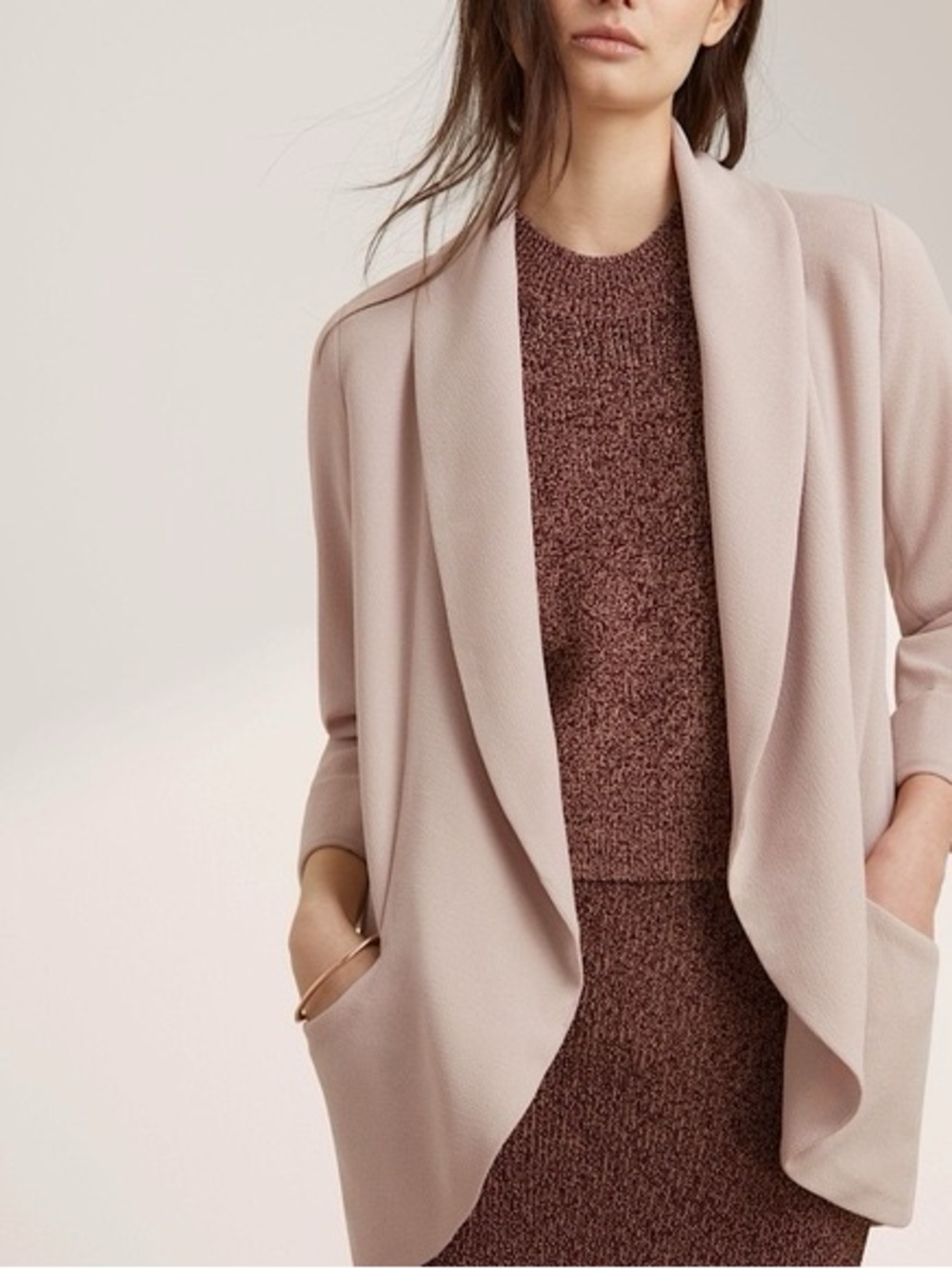 Aritzia Wilfred Blush Tan Draped Open-Front Blazer